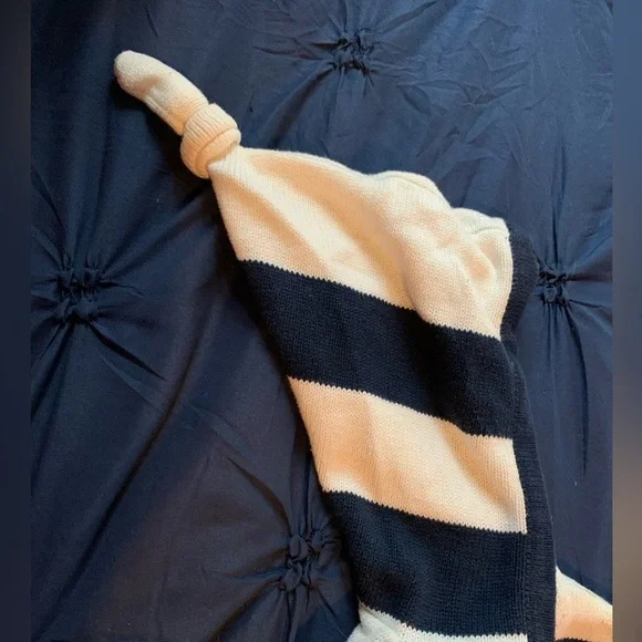 Old Navy Blue and White Striped Footie One Piece with Hood - Picture 5 of 6